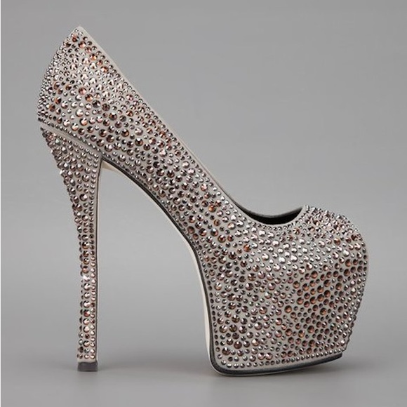 Giuseppe Zanotti Shoes - Giuseppe Zanotti Liza Peep Toe Swarovski Crystal Platform Pump Dark Gray